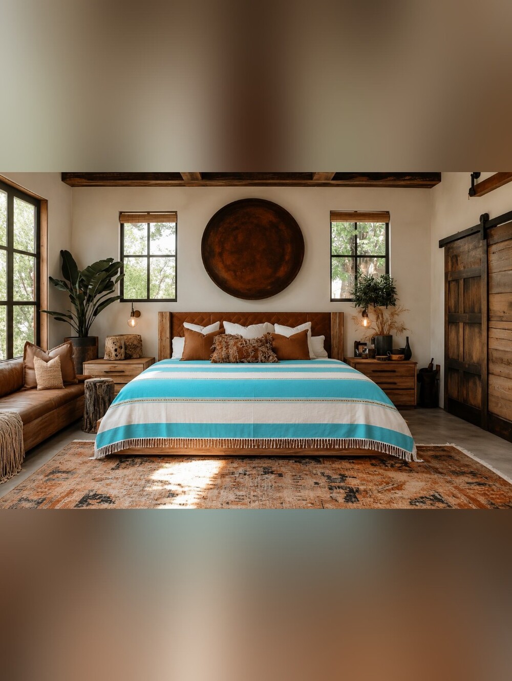 Unbranded Turquoise Striped Cotton Throw for Bed